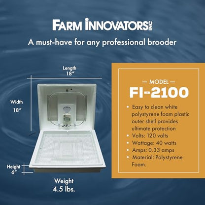 Farm Innovators 2100 Heated Still Air Incubator for 4 Dozen Eggs with Built in Hygrometer, Solid State Circuitry, and 2 Large Viewing Windows, White | 4 dozen egg capacity, built-in hygrometer, solid state circuitry, 2 viewing windows, 40W - color: Still