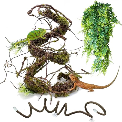 BNOSDM Reptile Vines,Bendable Jungle Climbing Vine,Terrarium Plants Artificial Decor,Tank Decorations Accessories for Bearded Dragons Chameleons Snakes Lizards Hermit Crabs - size: 3Pcs | Style: 47in Jungle Vine