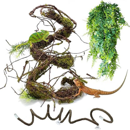 BNOSDM Reptile Vines,Bendable Jungle Climbing Vine,Terrarium Plants Artificial Decor,Tank Decorations Accessories for Bearded Dragons Chameleons Snakes Lizards Hermit Crabs - size: 3Pcs | Style: 47in Jungle Vine