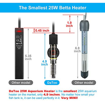 DaToo Mini Aquarium Heater 25W Small Fish Tank Heater 25 Watt with Free Thermometer Sticker - size: 25W