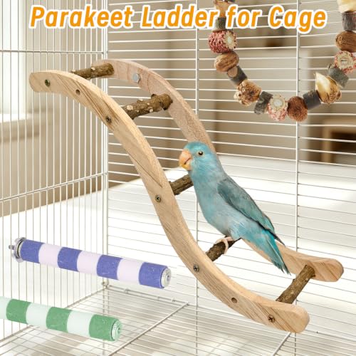 Hamiledyi Nature Wooden Bird Ladder Pet Parrots Climb Bridge Exercise Stands for Parakeet Climbing Chewing Bridge Bird Cage Accessories for Cockatiel Parakeet Lovebirds Budgie