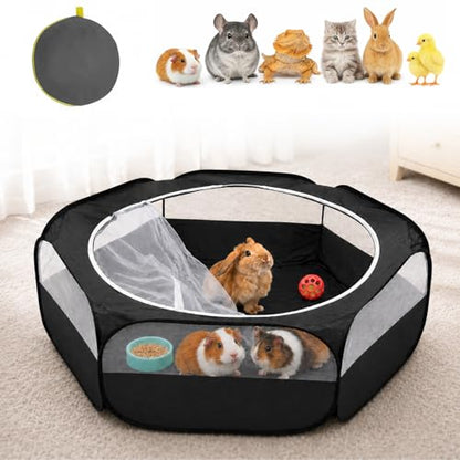 Amakunft Small Animal Pop-Up Playpen with Mesh Cover, 47'' x 23.6'' x 15'' Chicken Brooder Box, Play Pen Indoor Outdoor for Guinea Pigs, Bunny, Rabbits, Ferrets, Chinchillas, Kittens | Indoor/outdoor, water-resistant, chicken brooder, travel playpen for r