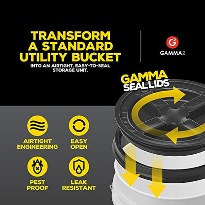 GAMMA2 Gamma Seal Lid - Pet Food Storage Container Lids - Fits 3.5, 5, 6, & 7 Gallon Buckets, Black, Made in USA