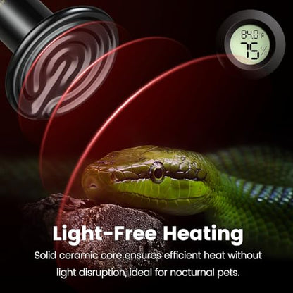 2-Pack 150W Ceramic Heat Emitter for Reptiles - No Light Night Time Heat Bulbs for Bearded Dragons, Geckos, Iguanas, Lizards, E26 Base