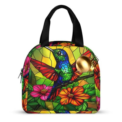 Stained Glass Hummingbird Lunch Bag for Women Men | Insulated Lunch Box Leakproof Food Meal Containers Reusable Foldable 6L Capacity Lunch Tote Bags for Work Picnic Travel - color: style-12