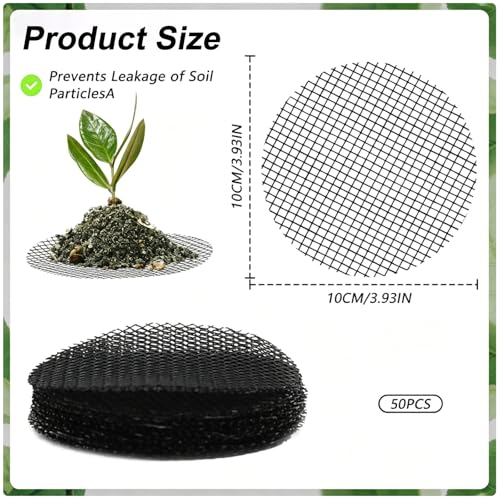 50 Plant Pots Hole Mesh Pad, 2 inch Bonsai Mesh for Plant Pot Drainage Screen, Planter Bottom Drainage Inserts Grid Mat for Potted Succulent