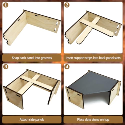 Tfwadmx Bearded Dragon Basking Platform with Hideout Wooden Lizard Hideout Reptile Slate Rocks Basking Platform with Hiding Cave Tank Accessories for Lizards Snakes Tortoise - size: Style 1: 9.4" x 8.6" x 4.5"