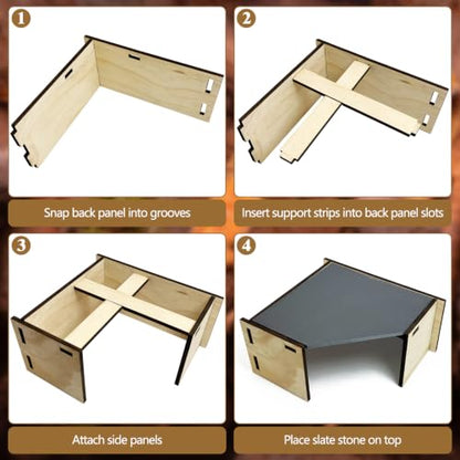 Tfwadmx Bearded Dragon Basking Platform with Hideout Wooden Lizard Hideout Reptile Slate Rocks Basking Platform with Hiding Cave Tank Accessories for Lizards Snakes Tortoise - size: Style 1: 9.4" x 8.6" x 4.5"