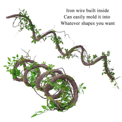 71" Bendable Tree Branch Halloween Jungle Vine Hanging Moss Garland Reptile | Artificial Posable Greenery Branches Faux Tree Twigs Ivy Leaves for Climb Outdoor Canopy Wedding Wall Porch Mantel Decoration