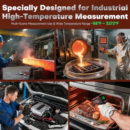 -58℉~3272℉ Infrared Thermometer IR Gun, High-Temp Digital Temperature Gun, 50:1 Non-Contact Pyrometer for Kiln, Forge, Furnace, Engine, HVAC & Industrial Applications - color: -58°F to 3272°F