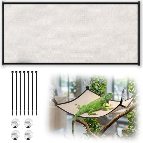 Bearded Dragon Hammock, Bearded Dragon Enrichment Large Tank Bed with Wall Climbing Design, Reptile Tank Decor Accessories for Bearded Dragons and Leopard Geckos (Rectangle, 28" x 10")