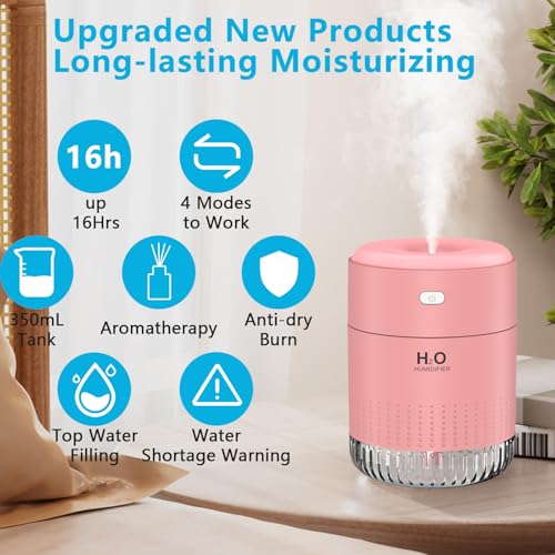 SZO Plant Humidifier Indoor, 500ml Pink with Colorful Lights | Small Humidifiers for Plants, Travel, Bedroom, Office Desktop, Baby Room - color: Pink1.0