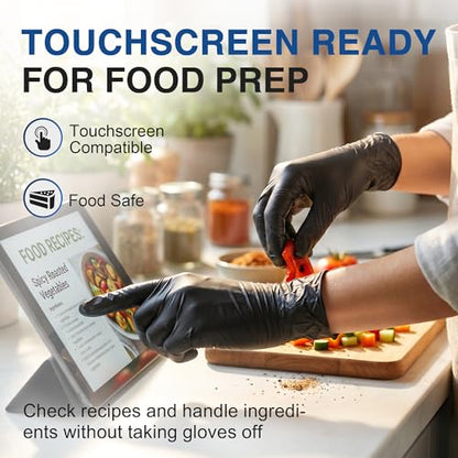 Schneider Nitrile Gloves, Gloves Disposable Latex Free, Powder Free | Black / Blue, 4-Mil, Medical Exam Glove, Food Safe Gloves, Cooking Gloves, Cleaning Gloves - color: Black, size: Medium