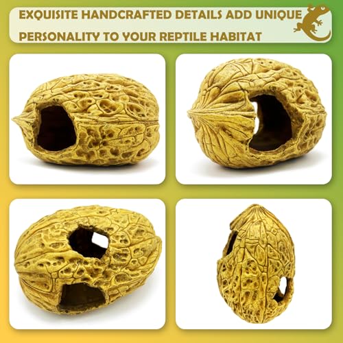 Leopard Gecko Reptile Hide Terrarium Décor Bearded Dragon Walnut Hideout Tank Accessories Decoration Cave Amphibian Habitat - style: WALNUT