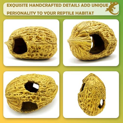 Leopard Gecko Reptile Hide Terrarium Décor Bearded Dragon Walnut Hideout Tank Accessories Decoration Cave Amphibian Habitat - style: WALNUT
