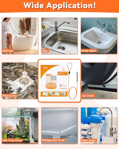 32 Inch Anti-break Metal Drain Snake, Hair Clog Remover, Cleaner Tool | Nylon Coating Sink Snake Drain Cleaner Hair Catcher Remover for Shower Bathroom Sink Tub - color: Orange/Black-32inch