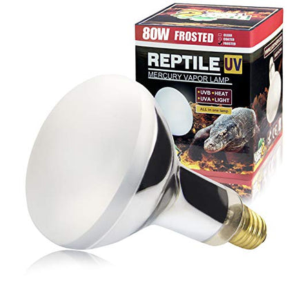 LUCKY HERP 80 Watt UVA+UVB Vapor Heat Lamp Bulb, High Intensity Self-Ballasted Heat Basking Lamp/Bulb/Light for Reptile and Amphibian, Sun Lamp for Bearded Dragon Lizard Turtle - size: 80