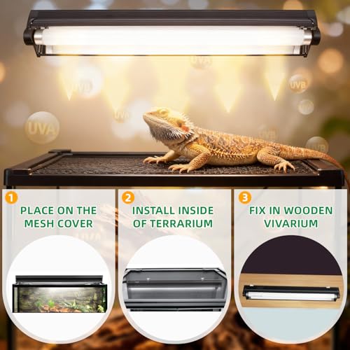 T8 UVB Reptile Light Fixture HO UVB Bulb Lighting Combo Kit with 18 Inch 15 Watt UVB 10.0 Fluorescent Bulb,Reptile Strip Light UVA UVB Desert Lamp Pet Habitat Light for Reptiles Amphibian-T8 15W G13 - style: T8/15W Reptile UVB Light Kit(18In Bulb*1)