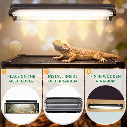 T8 UVB Reptile Light Fixture HO UVB Bulb Lighting Combo Kit with 18 Inch 15 Watt UVB 10.0 Fluorescent Bulb,Reptile Strip Light UVA UVB Desert Lamp Pet Habitat Light for Reptiles Amphibian-T8 15W G13 - style: T8/15W Reptile UVB Light Kit(18In Bulb*1)