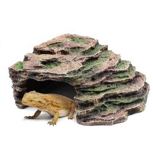 Large Reptile Hide Shale Scape Step Ledge, Reptile Cave Hideout, Bearded Dragons Accessories, Basking Rocks for Bearded Dragons - style: Large-11.8 * 9.8 * 5.3