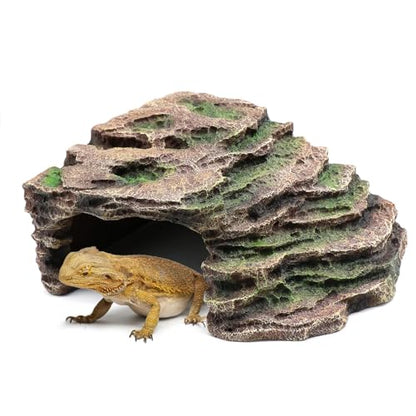 Large Reptile Hide Shale Scape Step Ledge, Reptile Cave Hideout, Bearded Dragons Accessories, Basking Rocks for Bearded Dragons - style: Large-11.8 * 9.8 * 5.3