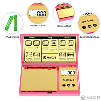 Digital Gram Scale with 200g x 0.01g Capacity | Stylish Pink Plated Shining Cover and Platform, Mini Pocket Scale for Food and Jewelry - color: Pink
