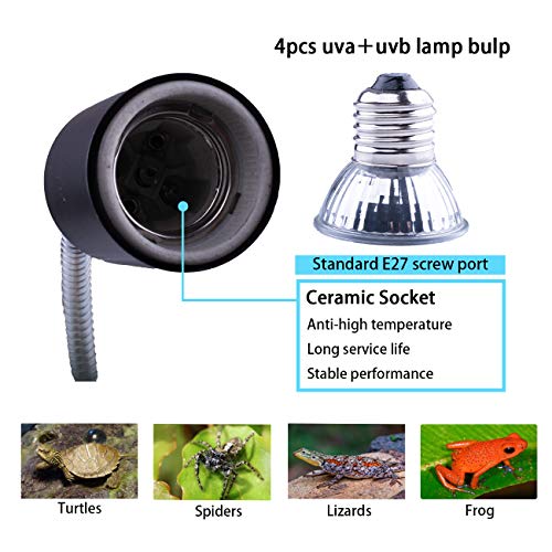 Reptile Heat Lamp UVA UVB Light Bulb, 360° Rotatable Basking Spot Light - color: Black