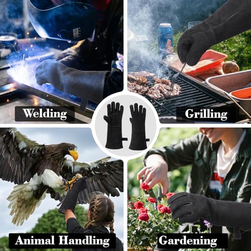 Animal Handling Gloves Bite Proof, Thickened Leather Cat Gloves for Scratching, Falconry, Welding, 23.6 inch Black - color: Black