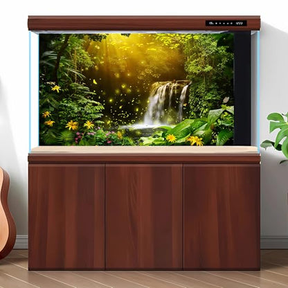 Fantasy Forest Aquarium Background Jungle Waterfall Lake Fish Tank Background Fairy Valley Waterfall Reptile Tank Backgrounds Golden Light Lush Canopy Enchanting Oasis Terrarium Backgrounds 24x12in - color: Pure Green, size: 24(W)x12(H)inches/ 60(W)*30cm(