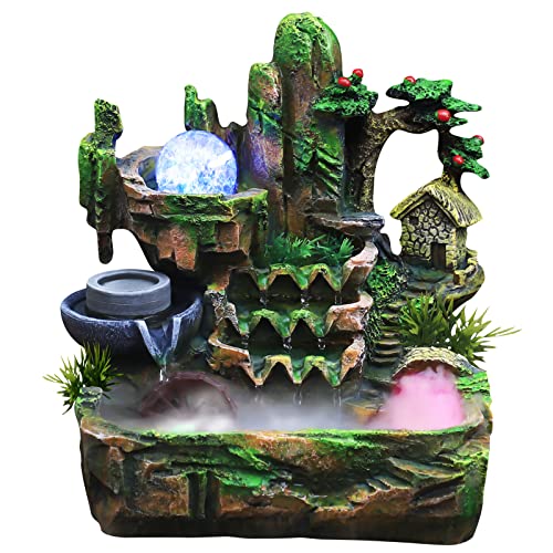 Waterfountain Indoors Tabletop Fountain Indoor Small Rockery Desktop Mountain Waterfall with Fog & LED for Home Office Atomizing Humidifier Small Waterfall Style 2 - color: Style 2