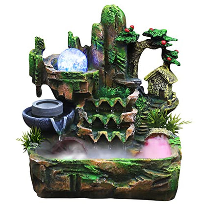 Waterfountain Indoors Tabletop Fountain Indoor Small Rockery Desktop Mountain Waterfall with Fog & LED for Home Office Atomizing Humidifier Small Waterfall Style 2 - color: Style 2