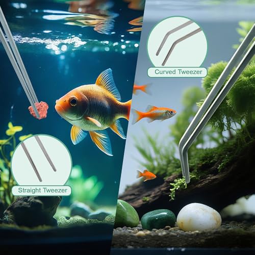 Syn-zer Reptile Feeding Tongs, 10.6" Straight & Curved | 2 Pcs Stainless Steel, Rustproof, Aquarium, Terrarium, Reptile, Bearded Dragon, Snake, Lizard, Crafts, Planting - color: Silver