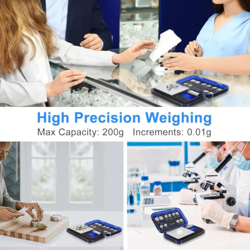 Fuzion Digital Pocket Scale, TU-X 200g/0.01g Gram Scale with 6 Units for Personal Hobbies, Small Scale for Food Ounces and Grams, Measuring Jewelry, Herb, Powder - color: Blue