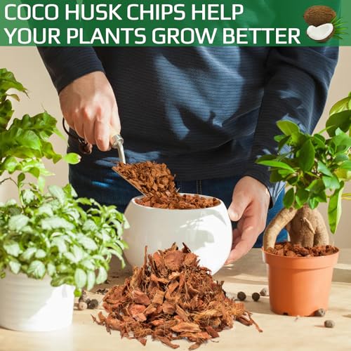 Halatool 2 Pcs Coco Husk Chips for Plants - 2.2 LB 100% Organic Coconut Coir Chips with Low EC and pH Balanced, Compressed Coco Substrate Growing Mulch Medium for Landscaping, Herbs, Plants, Flowers - color: 2pcs