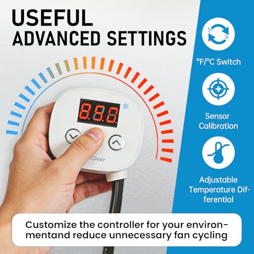Attic Fan Thermostat, 120V Digital Cooling Temperature Controller | 0–10H Timer, Plug-in Exhaust Fan Temperature Controlled Outlet for Greenhouse, Workshop, Garage