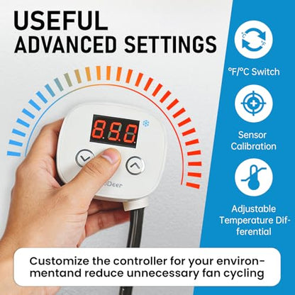 Attic Fan Thermostat, 120V Digital Cooling Temperature Controller | 0–10H Timer, Plug-in Exhaust Fan Temperature Controlled Outlet for Greenhouse, Workshop, Garage