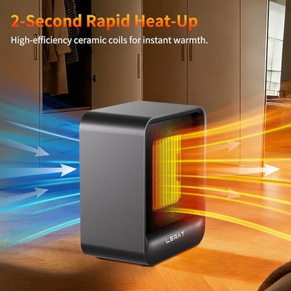 Lerat Mini Space Heater, 500W Quiet Electric Heaters for Indoor Use, Safe PTC Ceramic Desk Heater with Tip-Over & Overheat Protection, Small Portable Personal Fast Heating for Office Home Dorm Bedroom