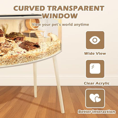 Prolee Hamster Cage with Curved Design,Chew Proof Wooden Hamsters Enclosure with Leg Stand and Openable Top or Gerbils,Hamster Habitat - size: 32.0"L x 16.0"W x 16.0"H