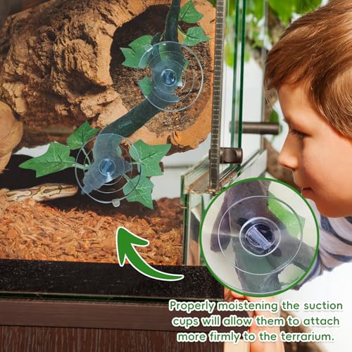 PINVNBY 2 PCS Reptile Corner Branch Terrarium Plant Decoration with Suction Cup Resin Plant for Amphibian Lizard Snake Climbing