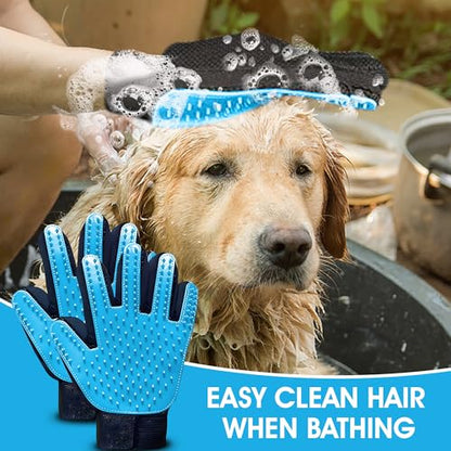 Upgrade Pet Grooming Gloves, Grooming Gloves for Dogs, Cats, Rabbits & Horses with Long and Short Hair, Efficient Pets Hair Remover Mittens - 1 Pair (Sky Blue) - color: Sky Blue