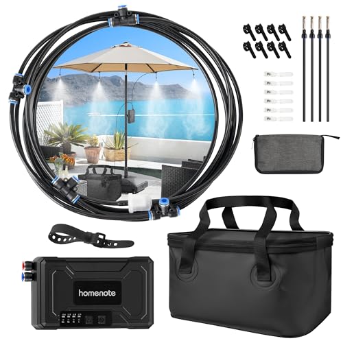 Portable Misting System, 12,000mAh Pump | 20L Water Bucket, Misting Hose, 4 Brass Nozzles, Outdoor Cooling Misters for Canopy Camping Golf Cart Dugout - size: with Hanging Mister