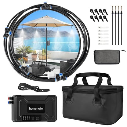 Portable Misting System, 12,000mAh Pump | 20L Water Bucket, Misting Hose, 4 Brass Nozzles, Outdoor Cooling Misters for Canopy Camping Golf Cart Dugout - size: with Hanging Mister