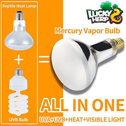 LUCKY HERP 80 Watt UVA+UVB Vapor Heat Lamp Bulb, High Intensity Self-Ballasted Heat Basking Lamp/Bulb/Light for Reptile and Amphibian, Sun Lamp for Bearded Dragon Lizard Turtle - size: 80