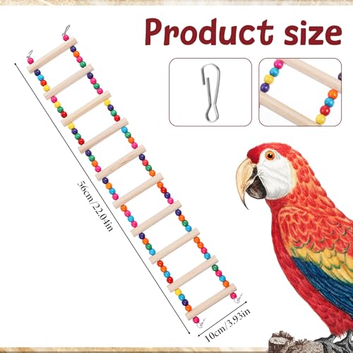 Bird Cage Ladder 22 x 3.93 in Climbing & Swing Toys Parakeets Cage Accessories Wooden Bird Playground Hanging Ladder for Small Birds Cockatiel(10 Steps)