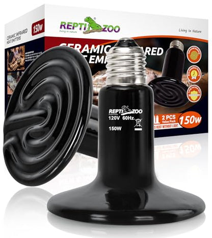 REPTI ZOO 150W Reptile Heat Lamp 2Pack Ceramic Heat Emitter Night Heat Lamp Bulbs Reptile Terrarium Heat lamp Tank Heat Bulb for Turtle Bearded Dragon Gecko Lizard Snake Chicken E26 - style: 150W/2PCS
