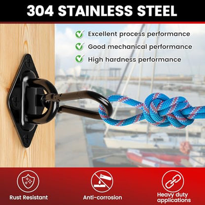 304 Stainless Steel Pad Eye Snap Hook, M5 Ceiling Hook 500Lb,8Pcs | Hanging Kit with Screws for Hammock Chair Swing, Yoga Gym Equipment, Sun Shade Sail, Plant Hangers & Marine Boat Hardware - size: 2 Inch, style: Black Rhombus