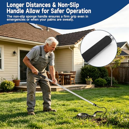 Snake Hook, 50" Reptile Snake Hook Heavy Duty Long for Ball Python Rattlesnakes Rattle Copperhead Removal with Sponge Grip and Stainless Steel Rubber Tip Hook(50inch) - size: 50inch
