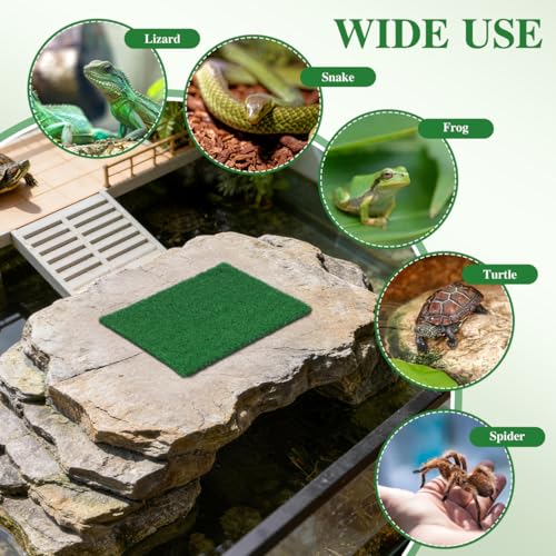 Toddmomy Turtle Basking Platform, Artificial Grass Mat for Aquarium, Square Floating Dock with Ramp for Aquatic Turtles, Reptile Resting Terrace and Tank Landscaping Accessories (9.8" x 9.8")