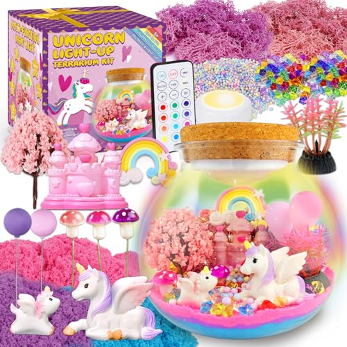 7july Unicorn Terrarium Crafts Kit for Kids-LED Night Light Up & Remote Unicorn Birthday Gifts Toys for Girls Ages5 6 7 8 9 10 Year Old-Christmas Gifts for Girls - style: Unicorn