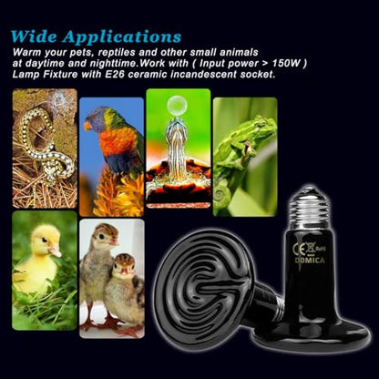 Reptile Heat Bulb 50 Watt 2PC, Ceramic Heat Emitter Heat Up Fast, E26 No Light Night Use Heating Bulbs for Beared Dragon, Turtle, Lizard, Snake, Pet Brooder Coop Chicken (50W-Small Tank) - color: 50w-small Tank
